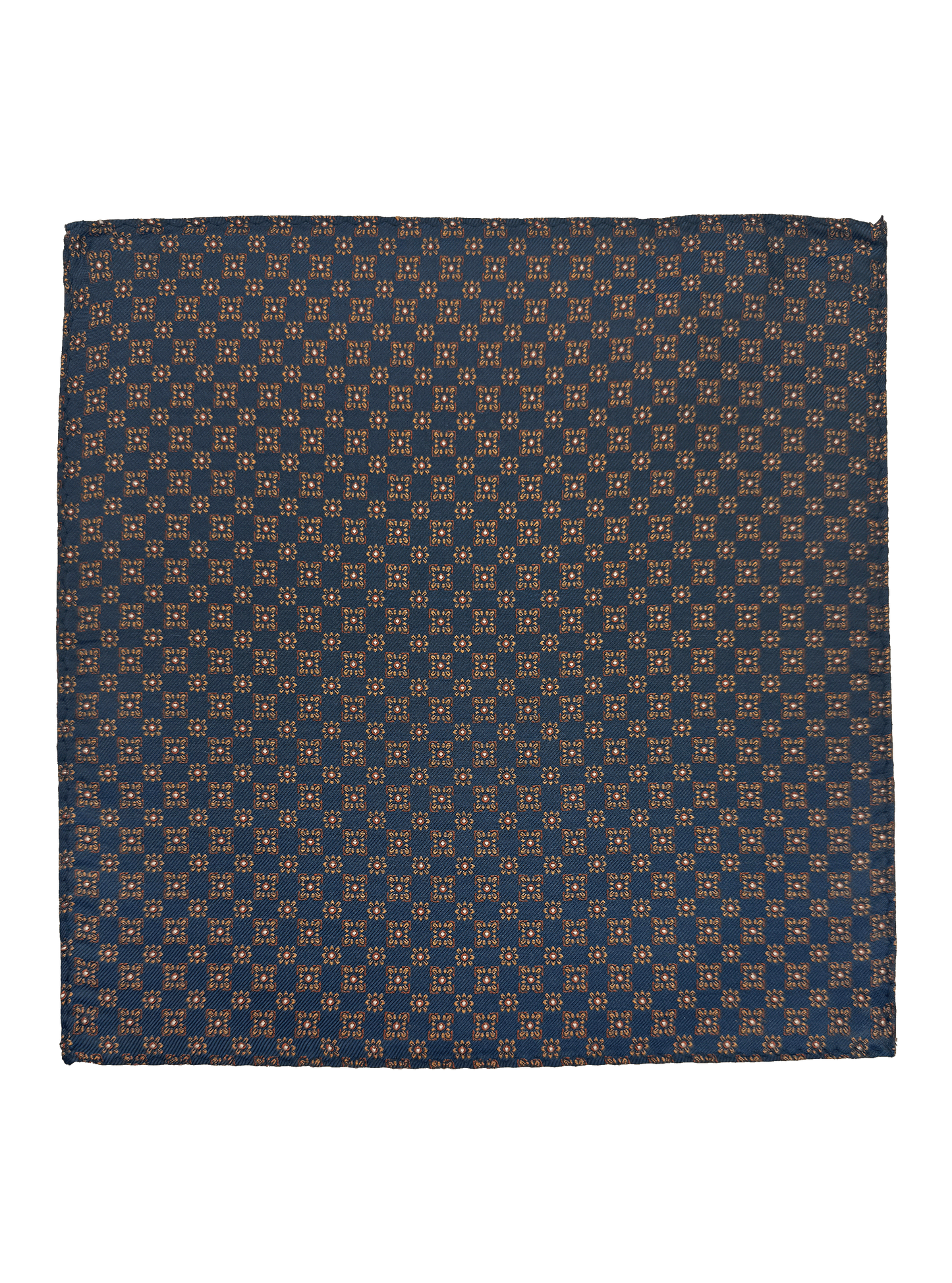 Navy Orange Tile Print Pocket Square
