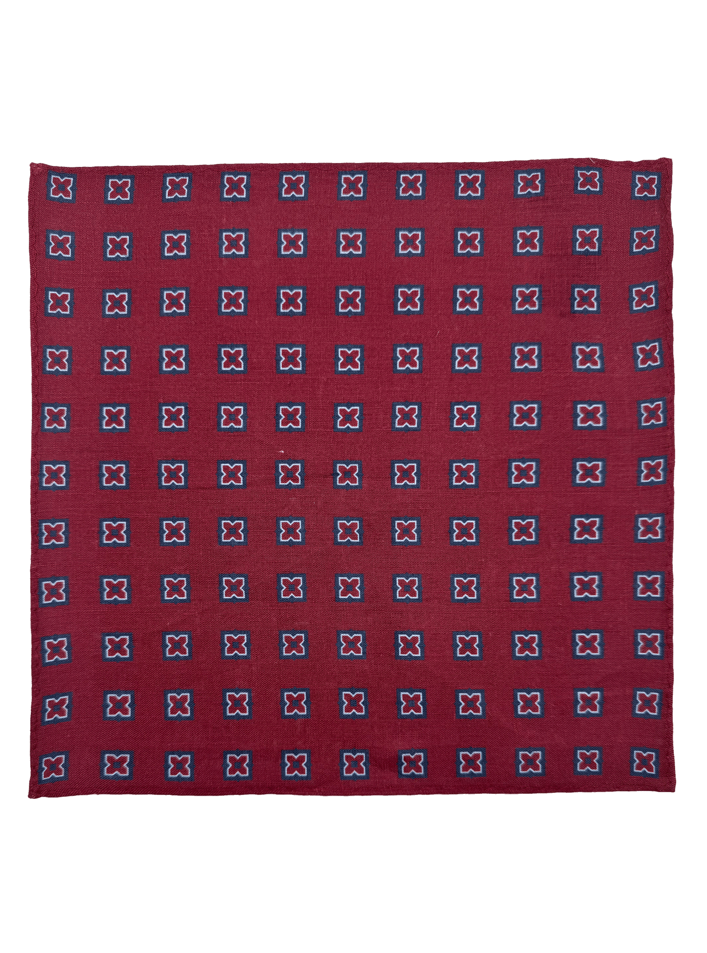 Red Tile Print Linen Pocket Square