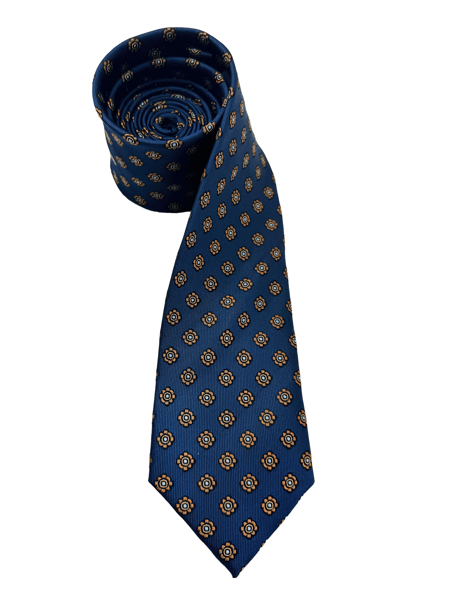Navy Orange Tile Print Silk Tie