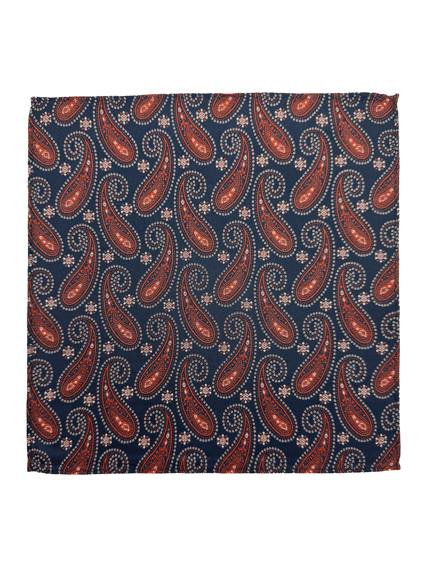 Navy Orange Paisley Pocket Square
