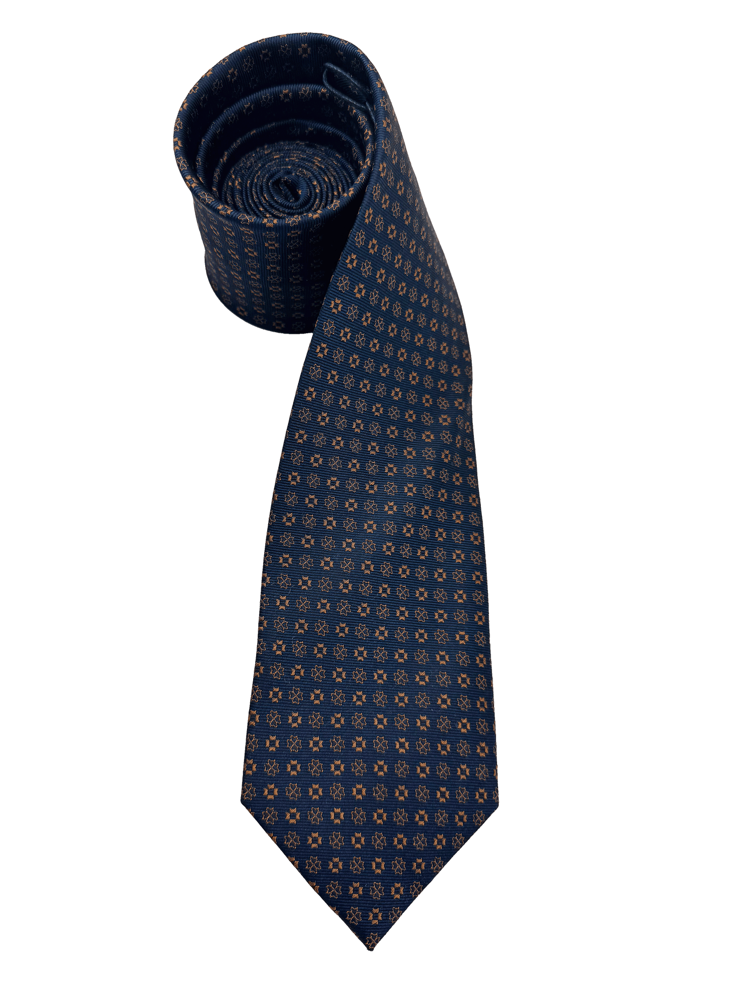 Navy Orange Tile Print Silk Tie