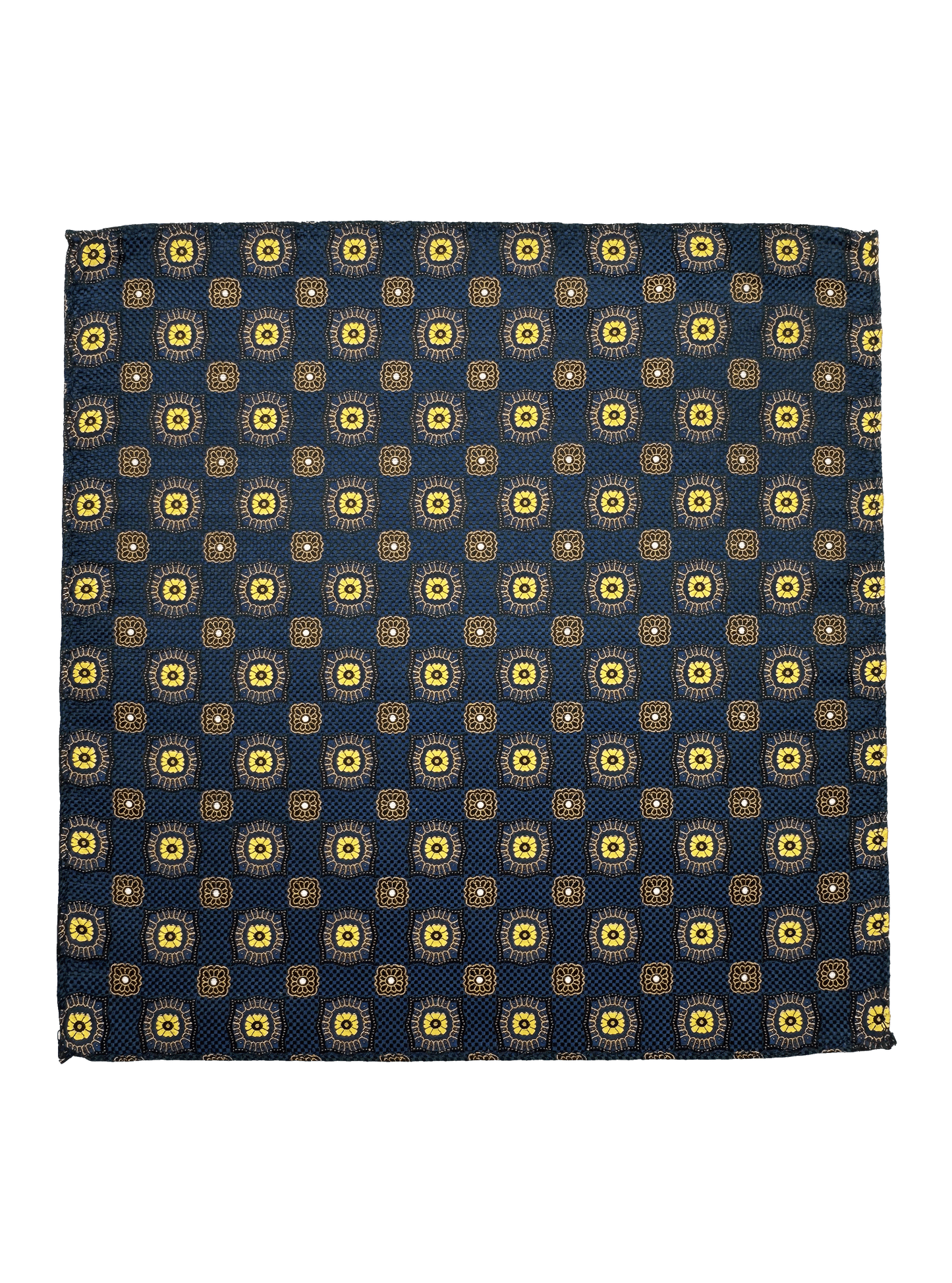 Navy Yellow Tile Print Pocket Square