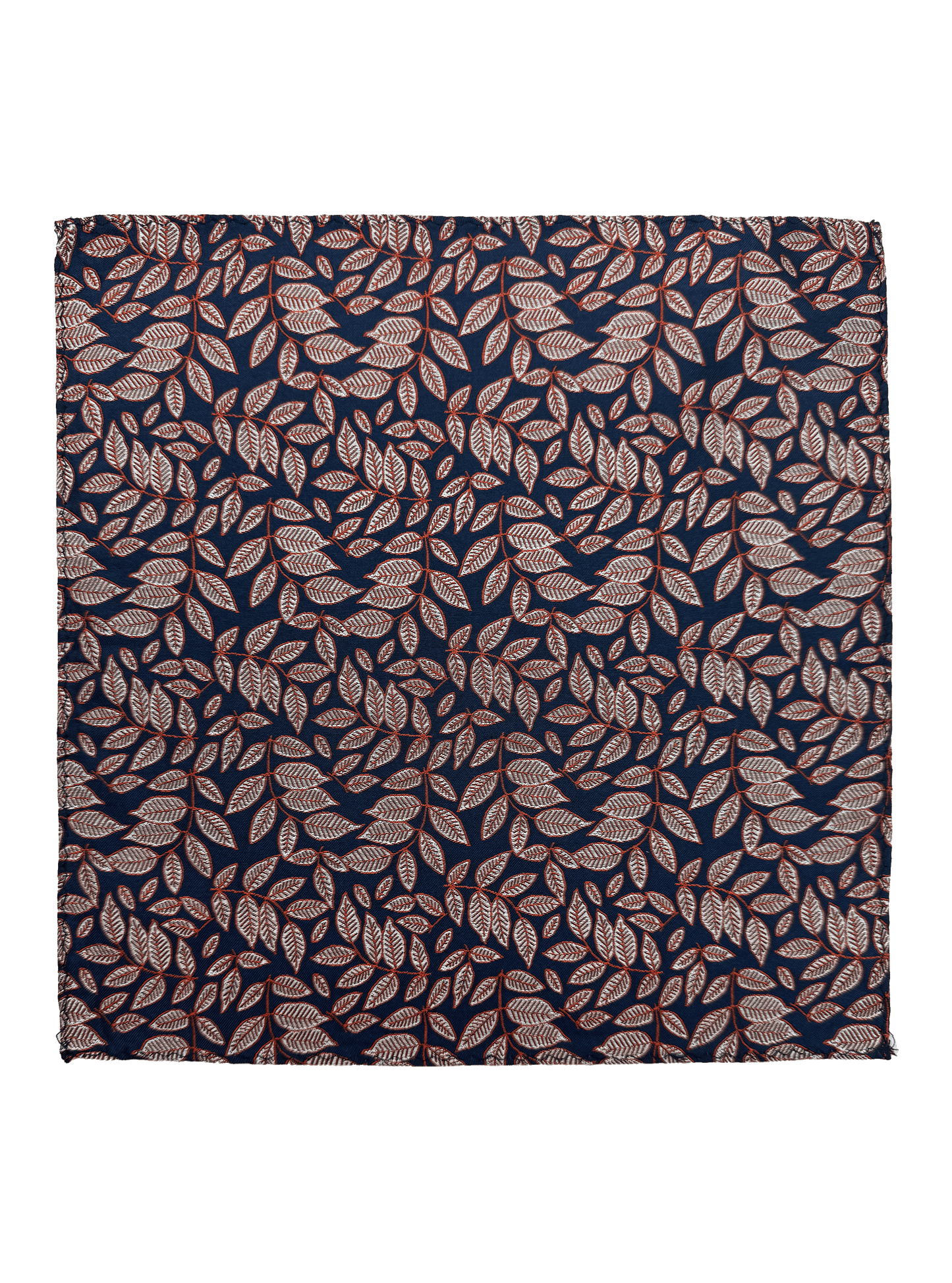 Navy Red Leaf Print Pocket Square