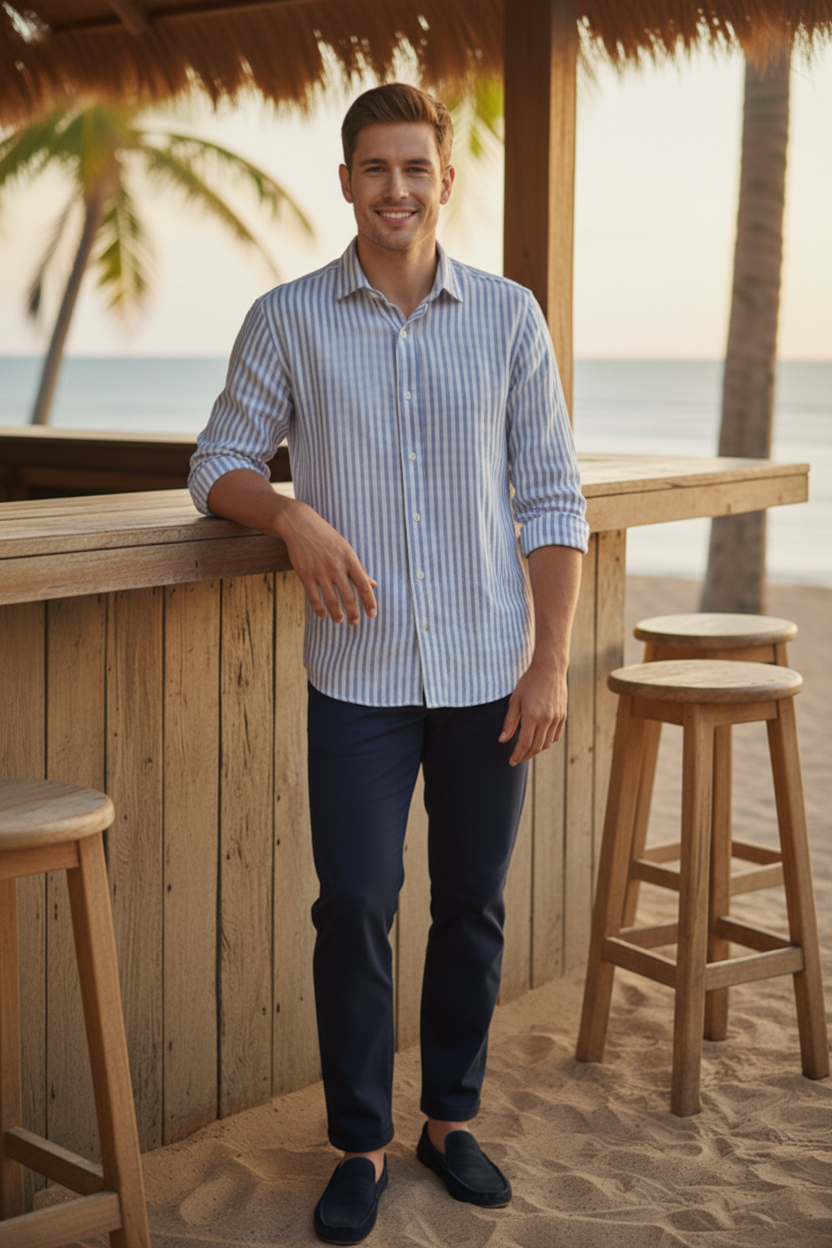 Sel Blue Striped Casual Shirt
