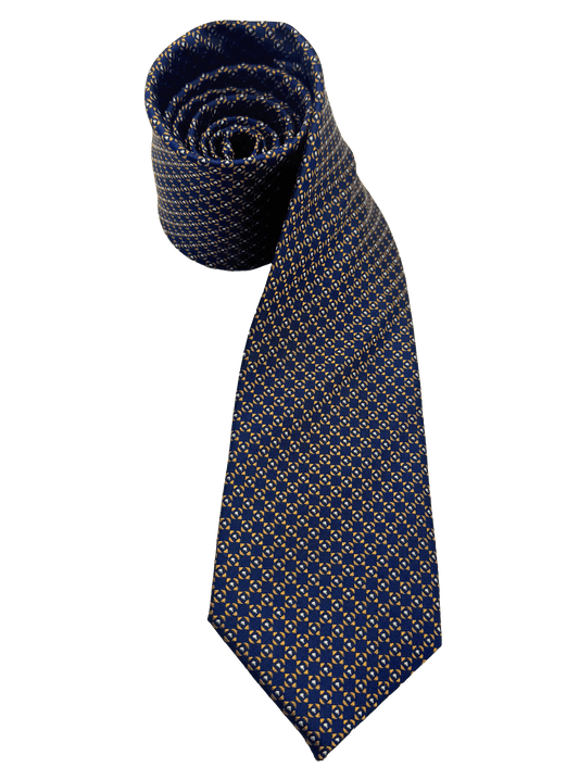 Navy Orange Square Tile Print Silk Tie