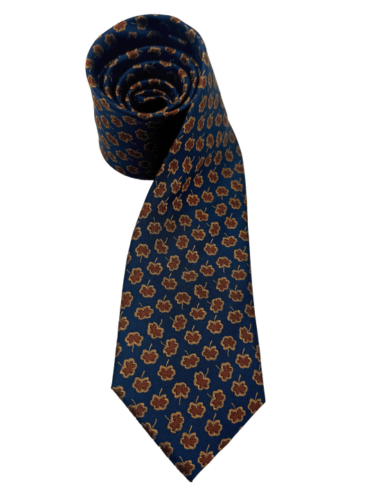 Navy Brown Floral Print Silk Tie