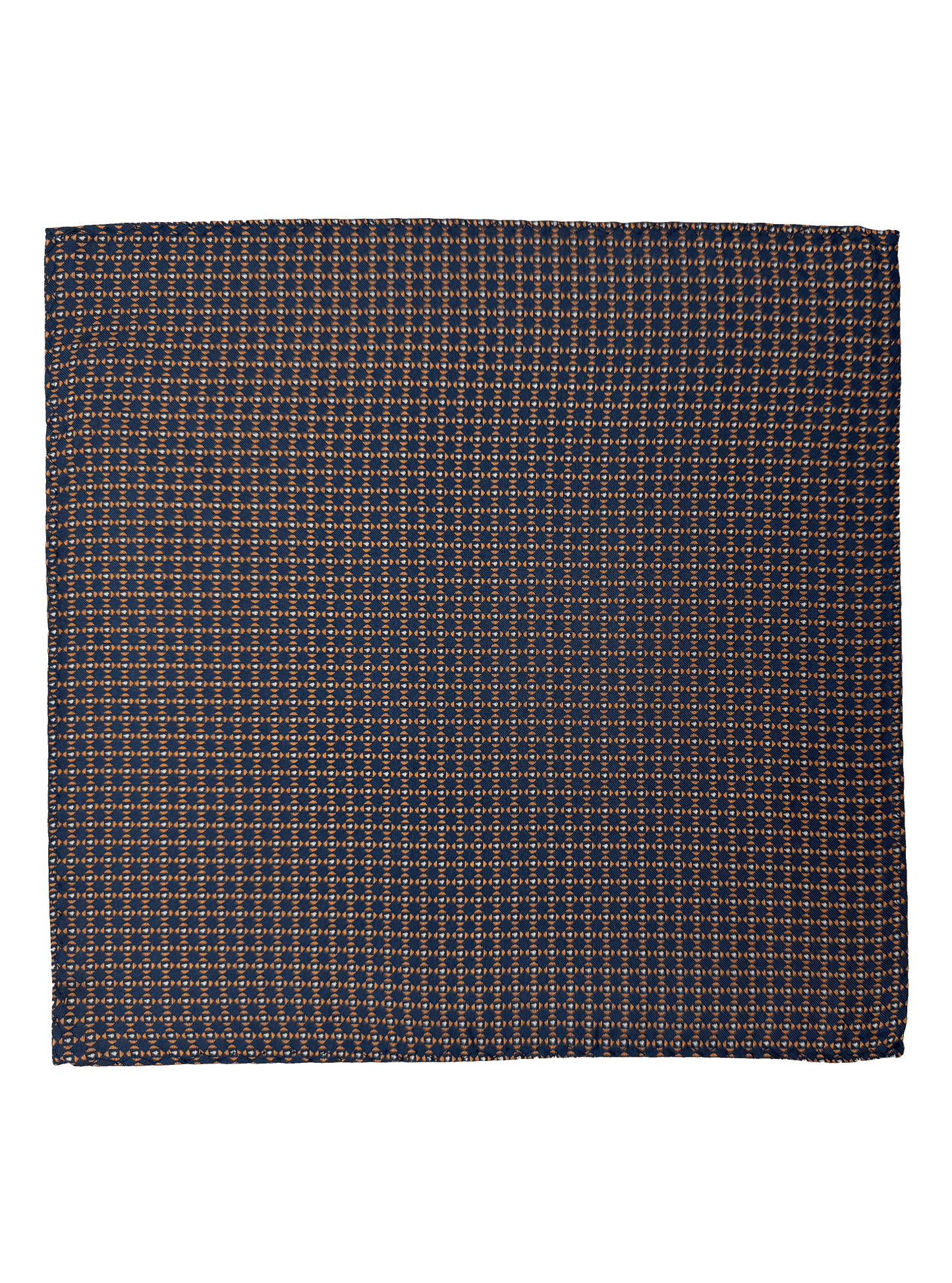 Navy Orange Square Tile Print Silk Pocket Square