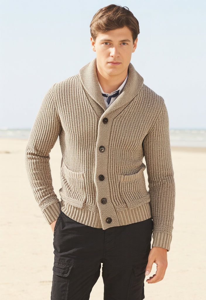 Beige Ribbed Knit Cardigan