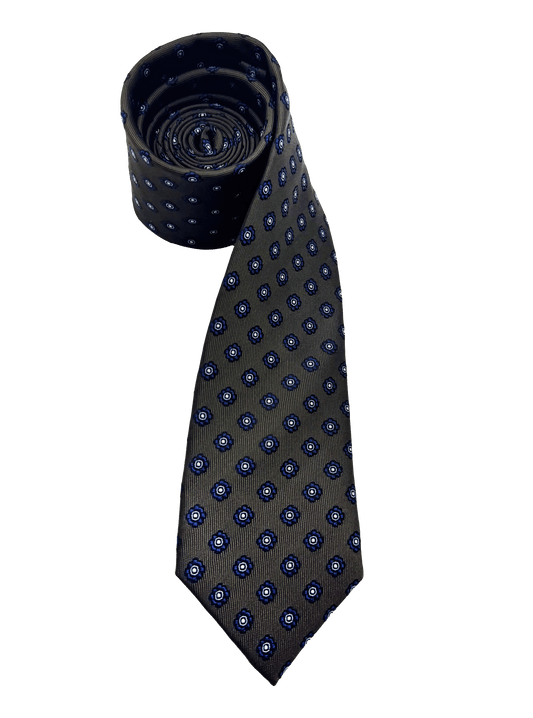 Navy Brown Tile Print Silk Tie