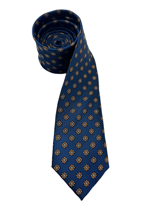 Navy Orange Tile Print Silk Tie