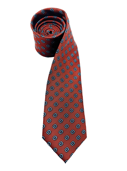 Orange Tile Print Silk Tie