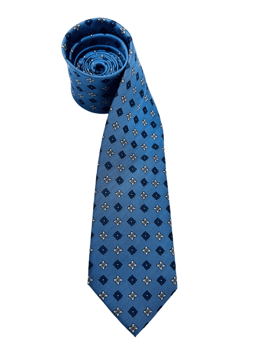 Blue Tile Print Silk Tie