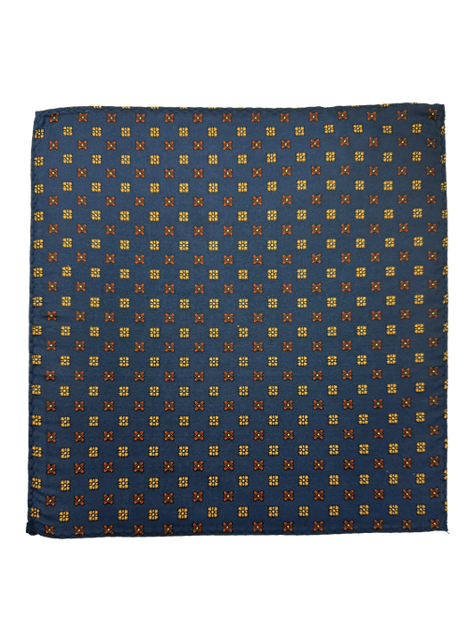 Navy Orange Tile Print Pocket Square