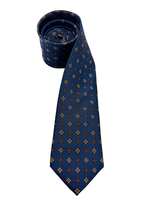 Navy Orange Tile Print Silk Tie