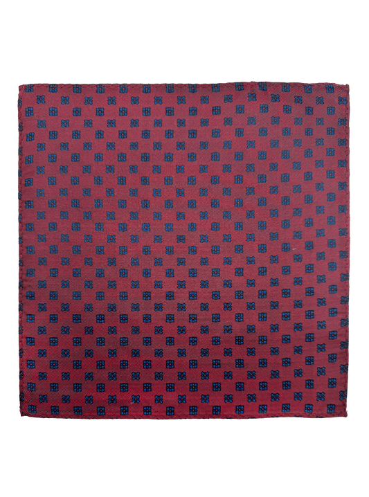 Navy Red Tile Print Pocket Square