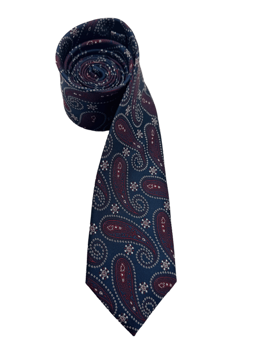 Navy Burgundy Paisley Silk Tie