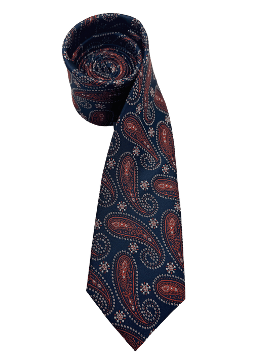 Navy Orange Paisley Silk Tie