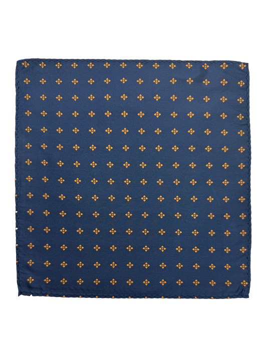Navy Orange Floral Pocket Square