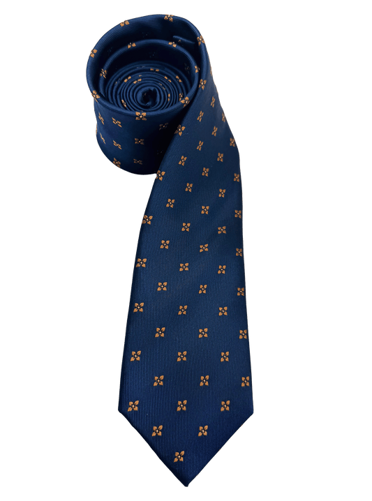 Navy Orange Floral Silk Tie