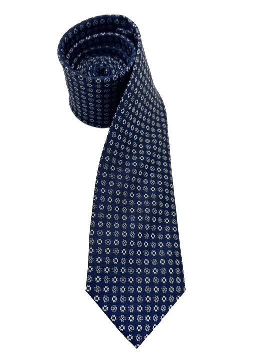 Navy Tile Print Silk Tie