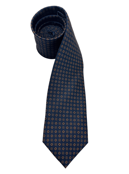 Navy Orange Tile Print Silk Tie