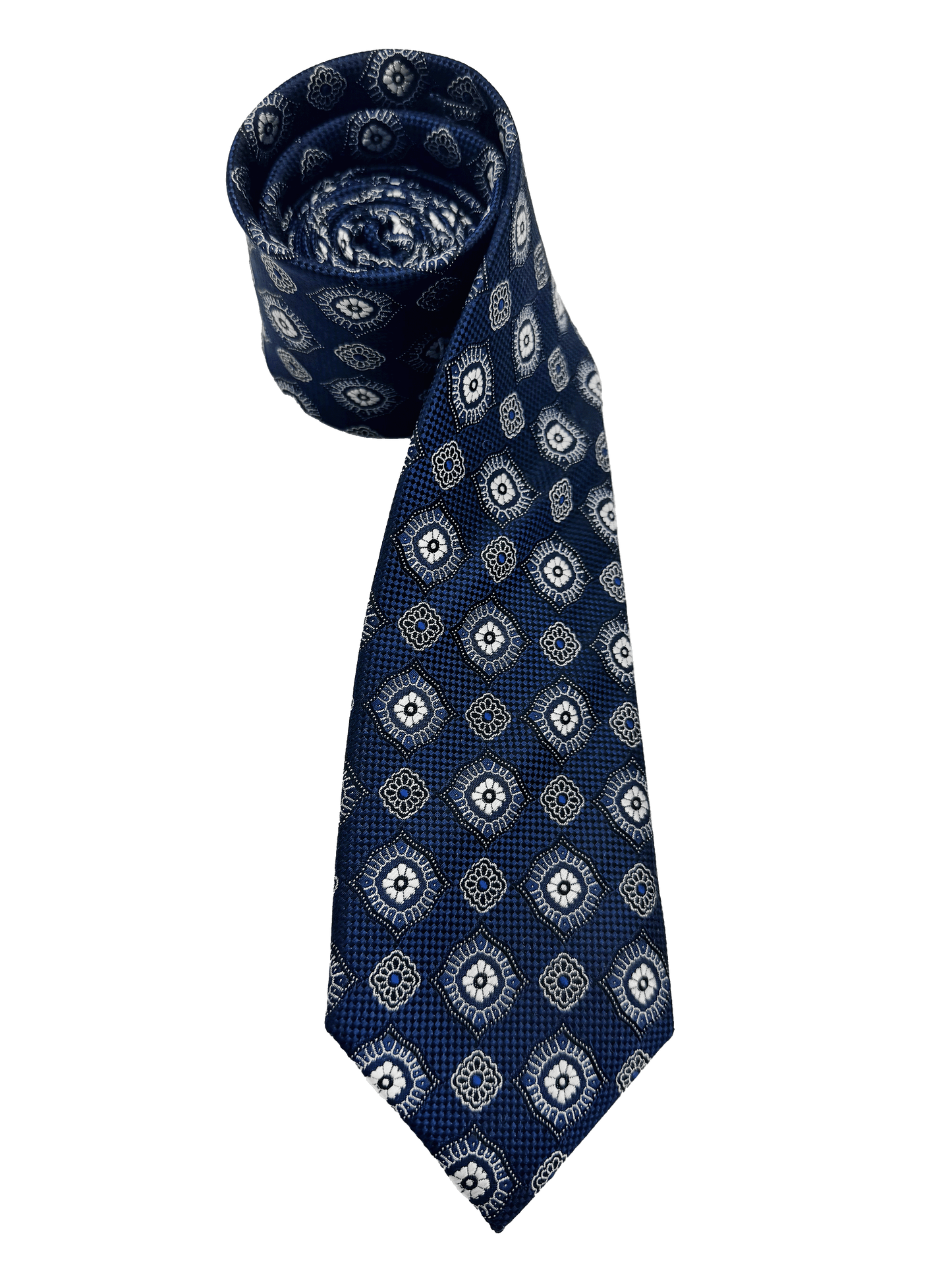 Navy Tile Print Silk Tie
