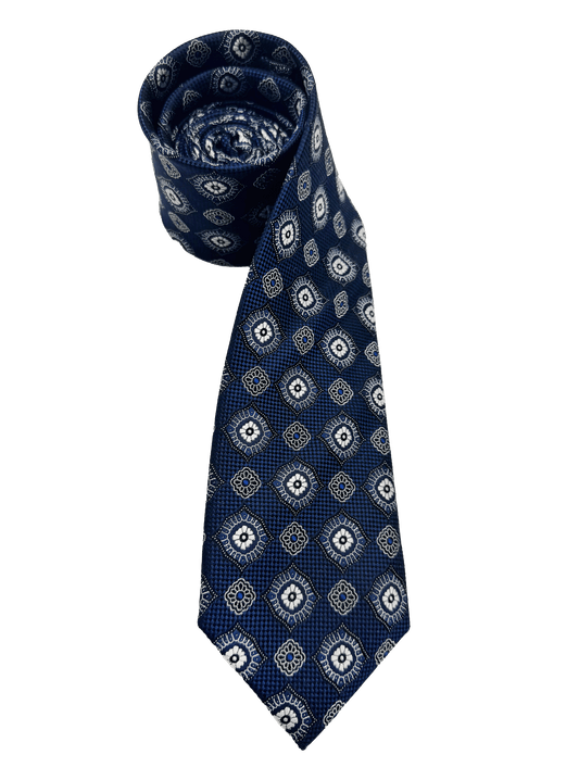 Navy Tile Print Silk Tie