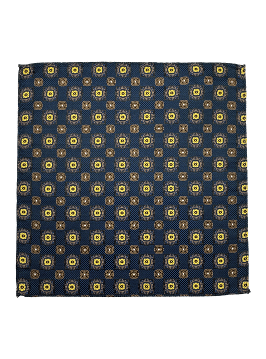 Navy Yellow Tile Print Pocket Square