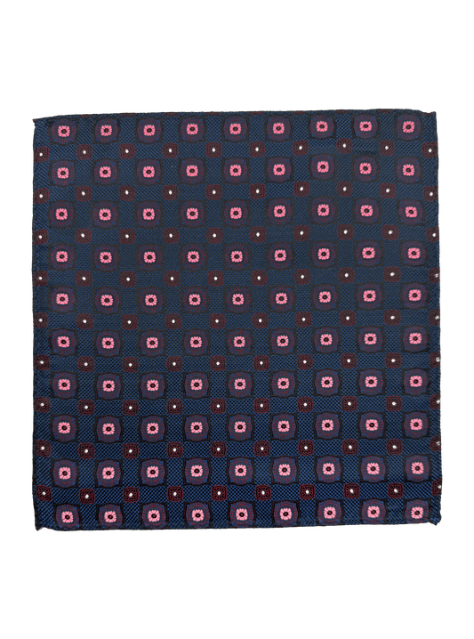 Navy Pink Tile Print Pocket Square