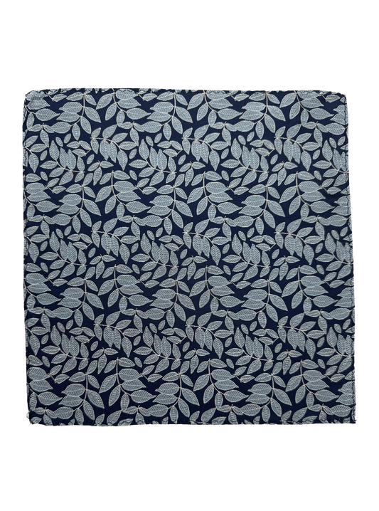 Blue Leaf Print Pocket Square