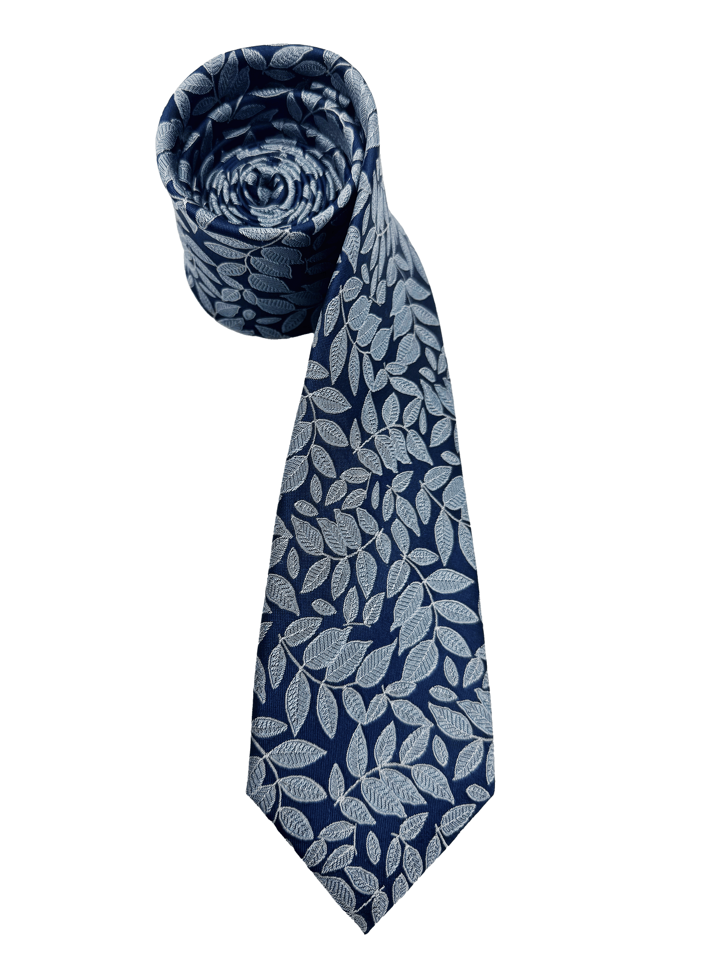 Blue Leaf Print Silk Tie
