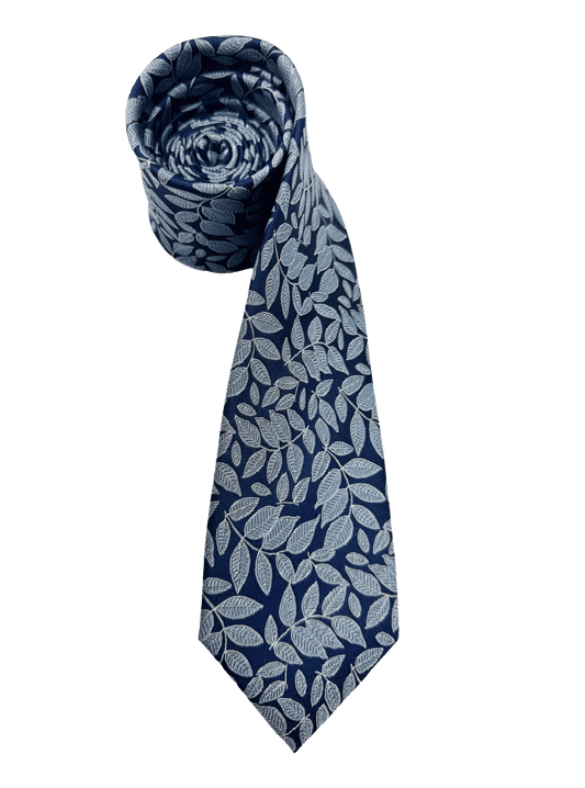 Blue Leaf Print Silk Tie