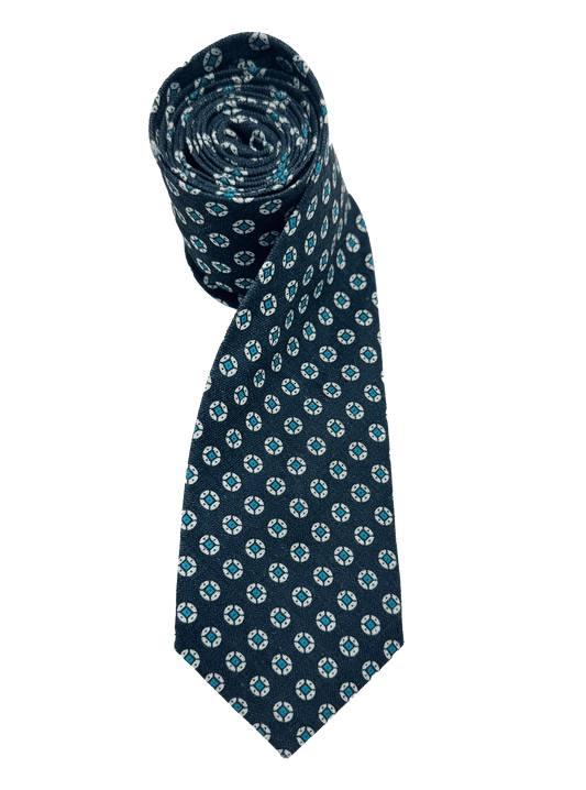 Navy Tile Print Linen Tie