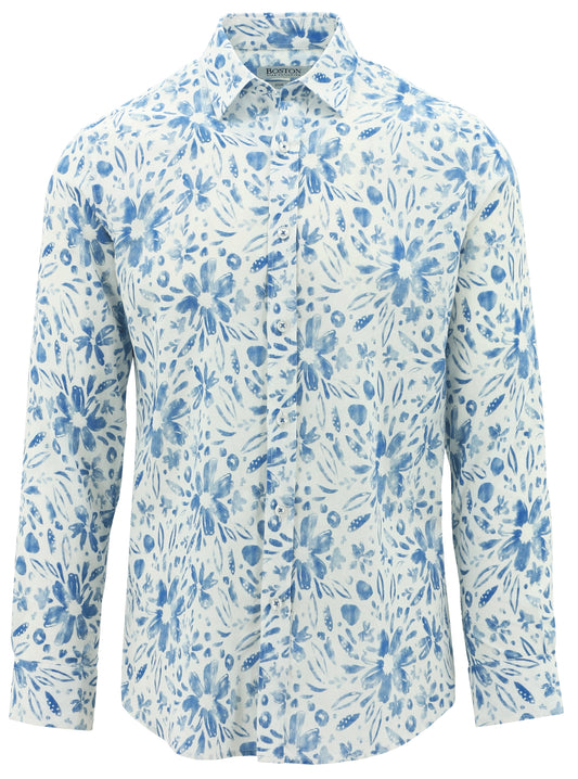 Sel Blue Watercolour Floral Print Shirt