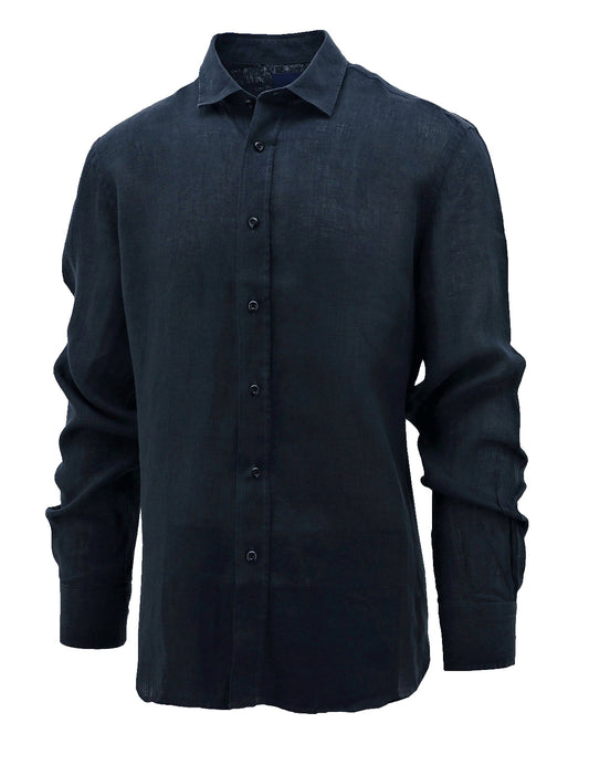 Sel Navy Linen Long Sleeve Shirt