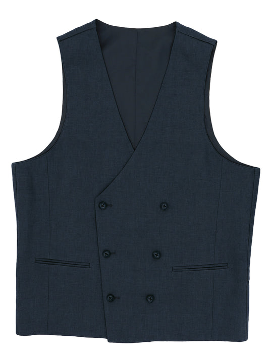 Navy Double Breasted Linen Waistcoat