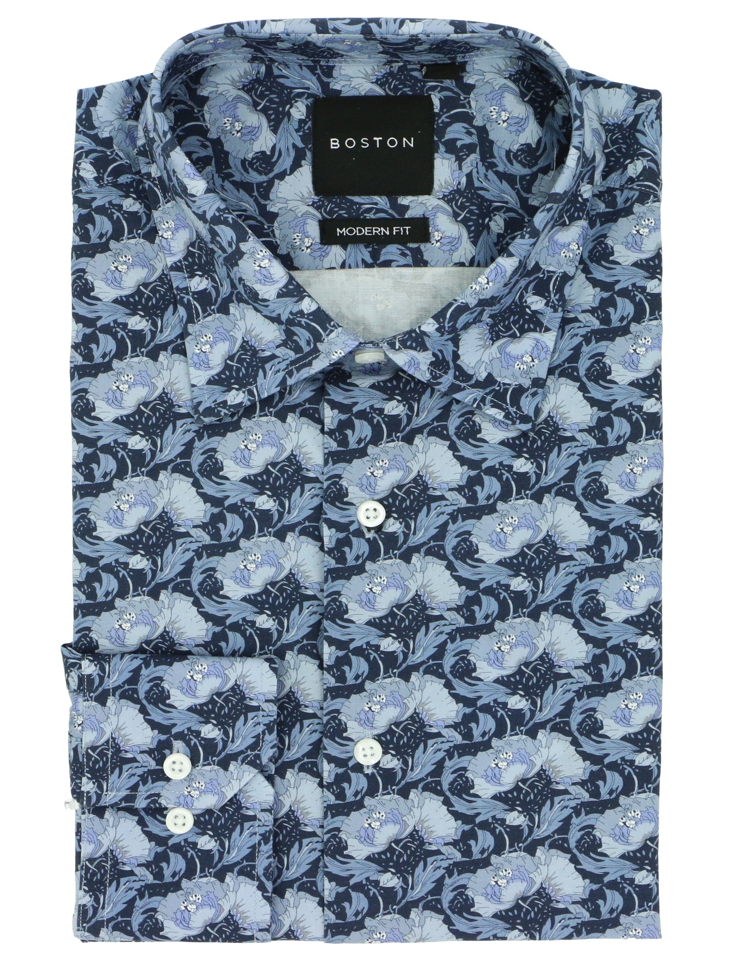 Lennox Blue Flower Cotton Stretch Casual Shirt