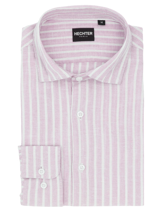 Sel Pink Striped Linen Cotton Casual Shirt