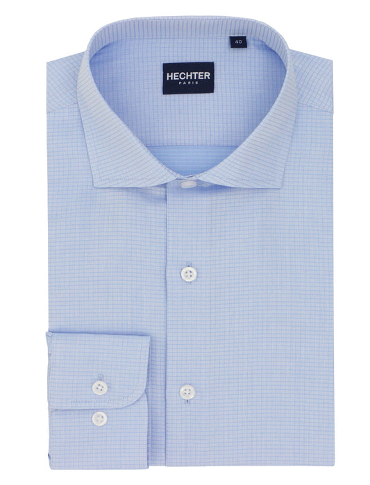 Jacque Blue Microcheck Cotton Business Shirt