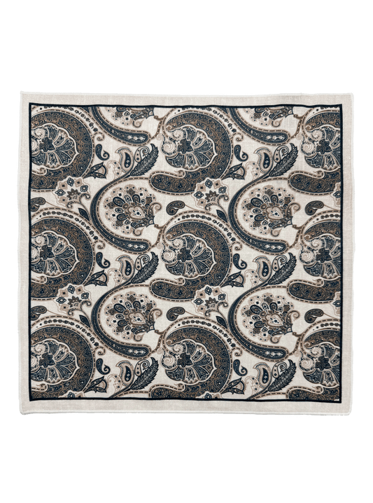 Alabaster Beige Paisley Cotton Pocket Square