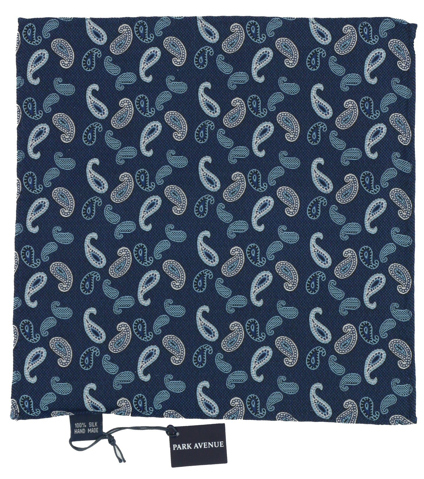 Navy Blue Paisley Print Silk Pocket Square