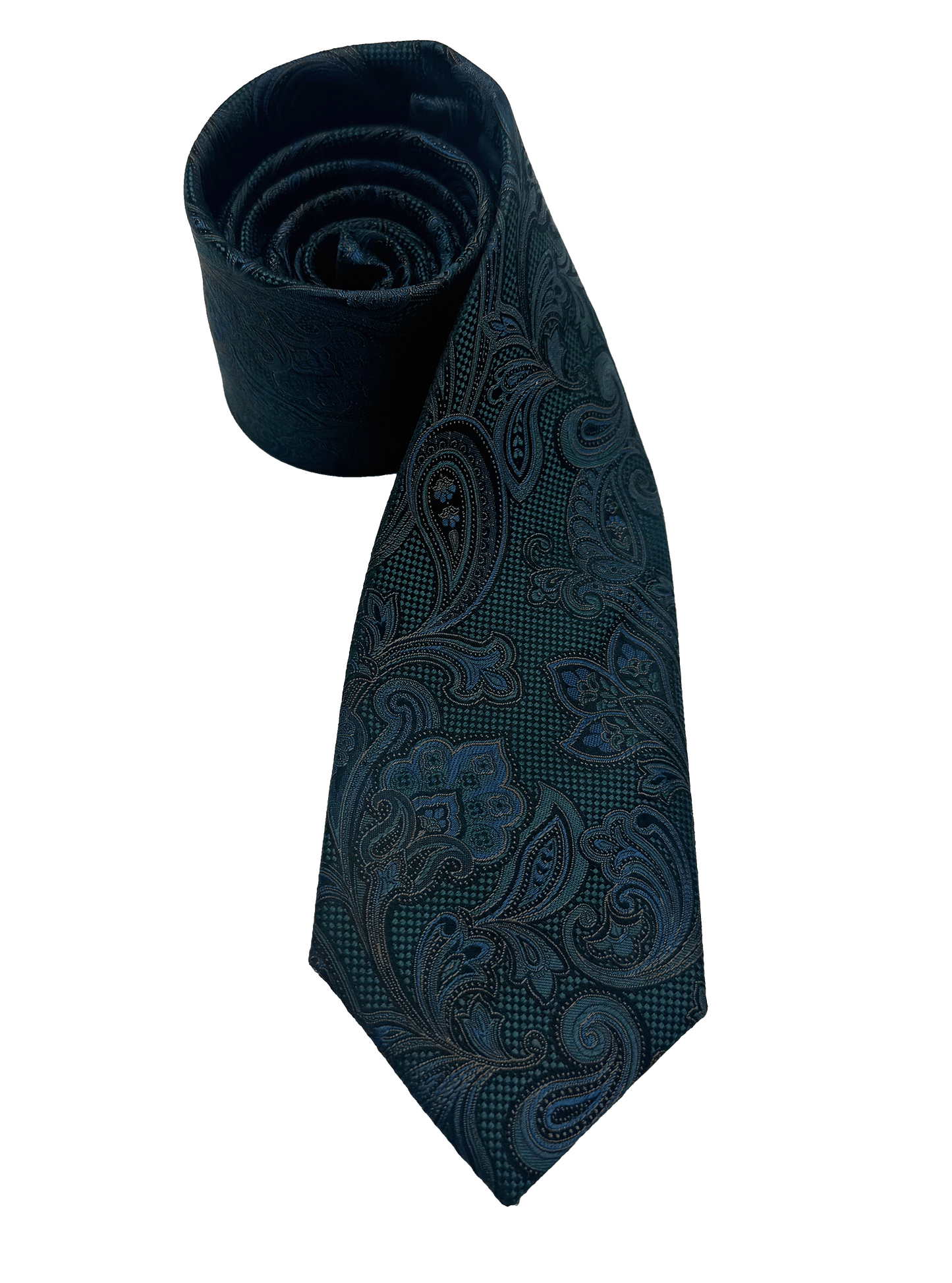 Blue Green Paisley Print Silk Tie