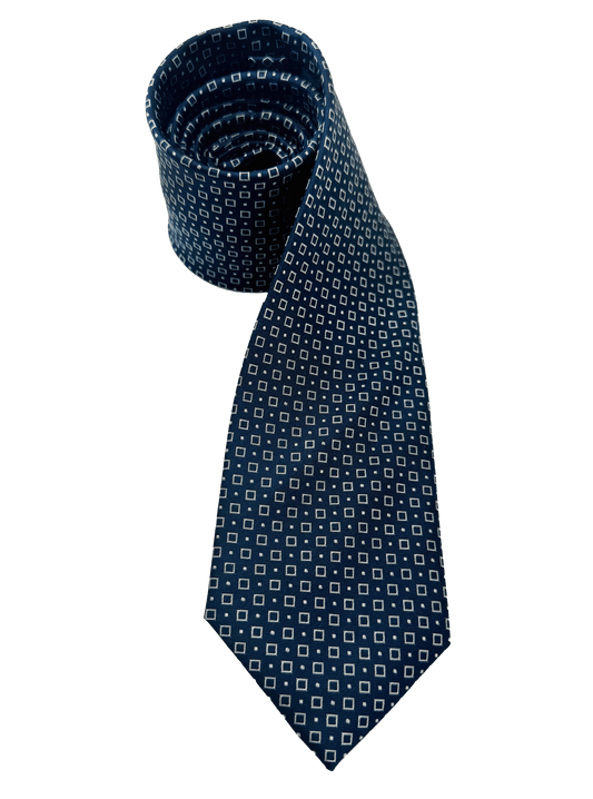 Blue Square Print Silk Tie