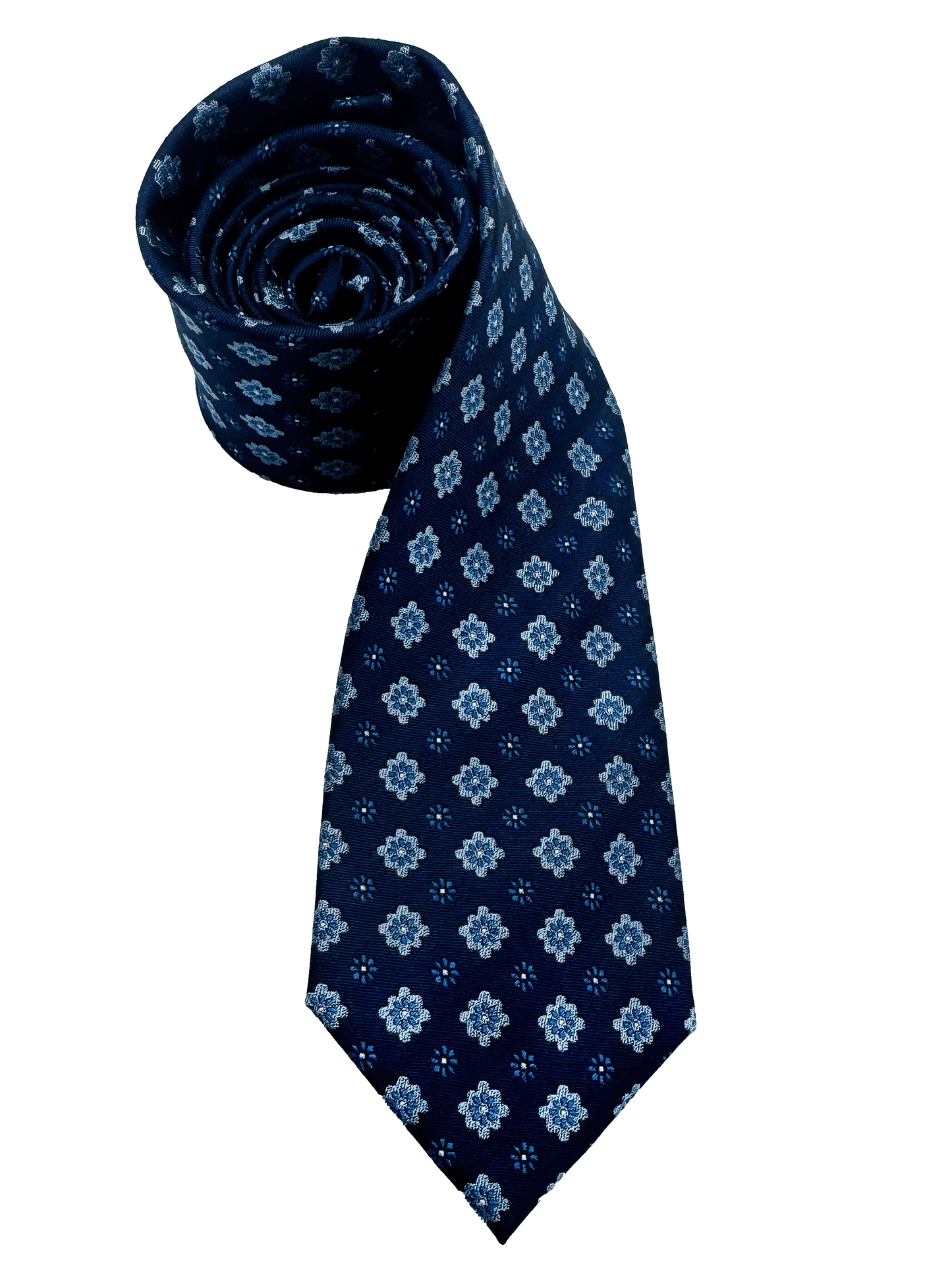 Blue Octagram Floral Print Silk Tie