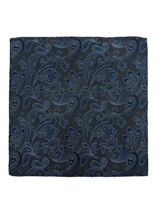 Blue Paisley Print Silk Pocket Square