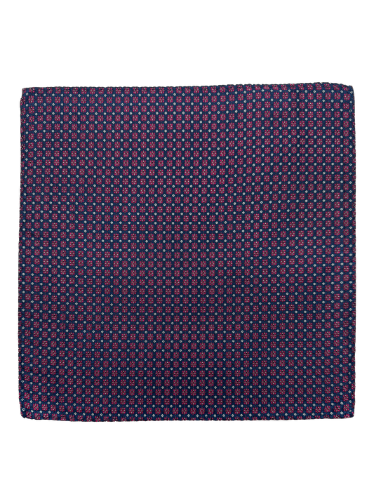 Navy Red Octagram Print Silk Pocket Square