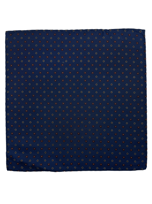 Navy Floral Print Silk Pocket Square