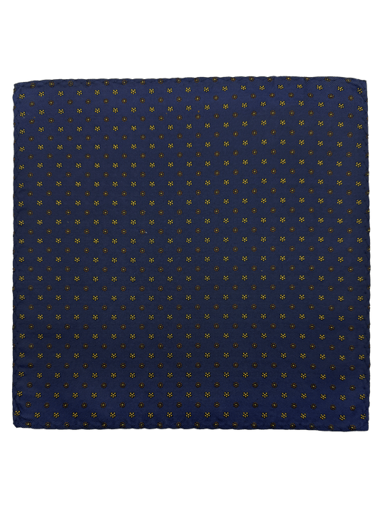 Navy Brown Floral Print Silk Pocket Square