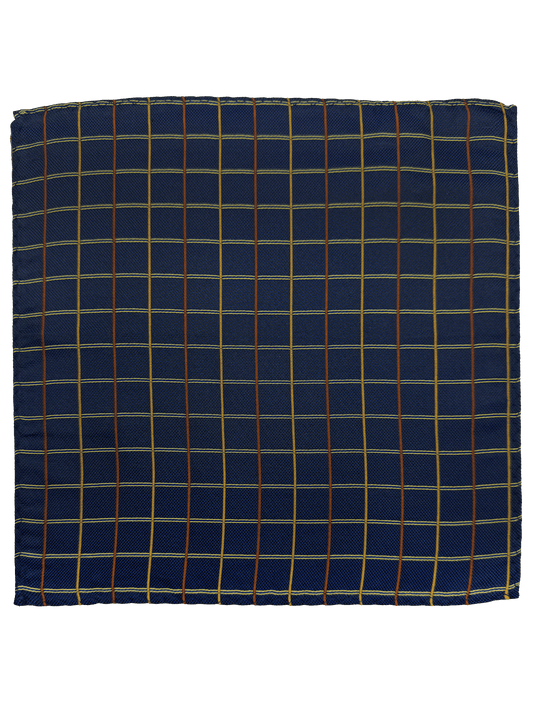 Navy Multi Checked Print Silk Pocket Square