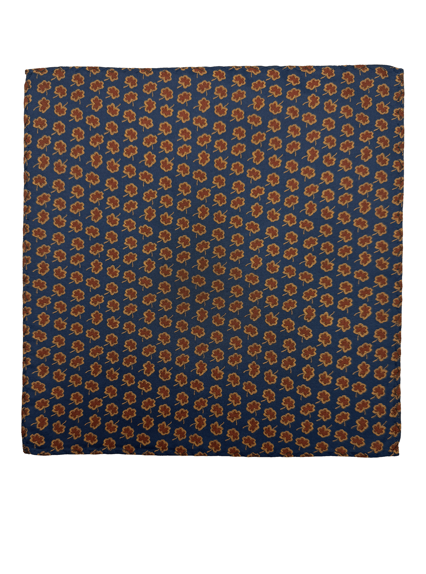 Navy Brown Floral Print Silk Pocket Square